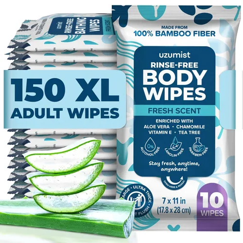 Vista 12 de Esenciales para Acampar - Toallitas Corporales para Baño de Adultos en Campamento Sin Enjuague - 50 Toallitas XL Desodorantes para Ducha y Baño