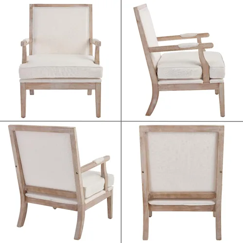 Vista 9 de Silla decorativa moderna de granja, sillón tapizado ancho de lino con reposabrazos, silla de lectura de madera maciza de campo francés para sala