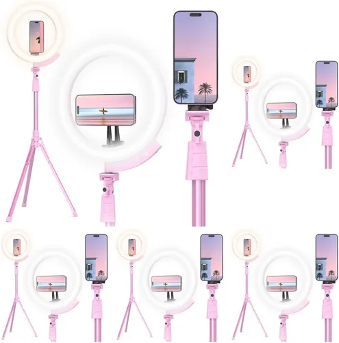 Vista 10 de UBeesize - Anillo de luz para selfie con trípode y soporte para teléfono celular para transmisión en vivo/maquillaje, mini luz LED para cámara