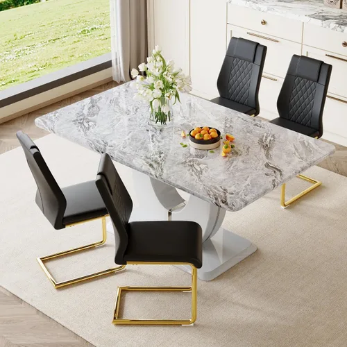 Vista 104 de JUFU Juego de mesa de comedor moderno para 4, juego de mesa de cocina rectangular de 63 pulgadas con mesa de mármol sintético y 4 sillas tapizadas