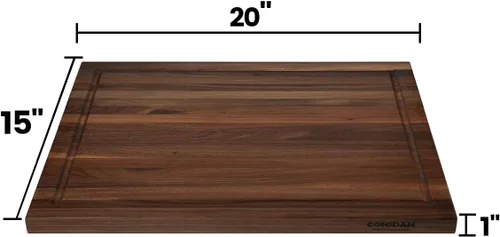 Vista 2 de Tabla de cortar de nogal para cocina, madera dura cultivada en EE.UU., 20 x 15 pulgadas, con asa interior invisible, preacabada con aceite de grado