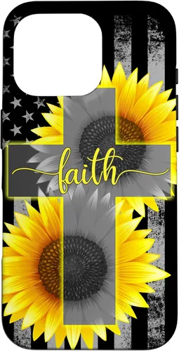 Vista 20 de Faith Jesus Cross Sunflower American Flag Patriotic Black Case for iPhone 17