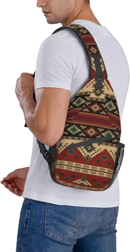 Vista 8 de ZREXUO Mochila tipo bandolera de nativo americano, mochila cruzada casual para hombres y mujeres, Nativo Americano-22, Mochilas Daypack