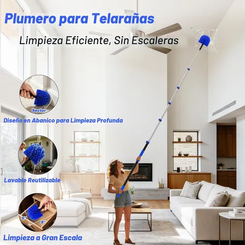 Vista 4 de Kit de plumero de alcance 30T, kit de limpieza de ventanas con poste de extensión telescópico de 5 a 24 pies, plumero de telaraña, plumero
