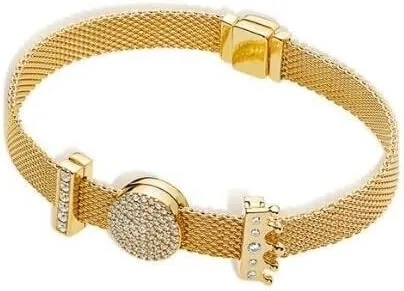Vista 4 de Juego de pulsera de plata de ley 925 real de oro rosa con reflejos originales para mujer pulsera de abalorios joyería de bricolaje