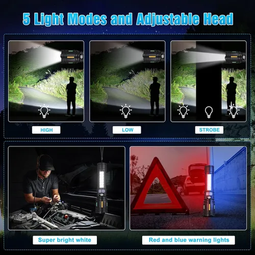 Vista 3 de Linternas LED recargables de alto lúmenes, linterna táctica súper brillante de 3000 lm con luz lateral de mazorca, 5 modos de luz, IPX6 impermeable
