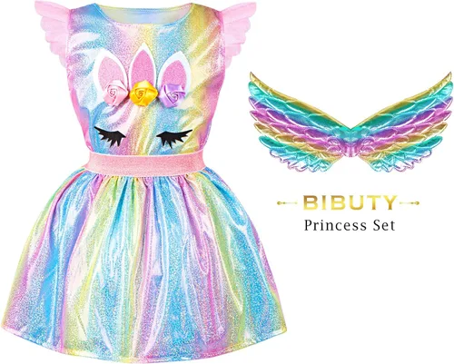 Vista 4 de Princess Dresses for Girls Dress up Clothes Trunk BIBUTY Pretend Play Costumes with 4 Unicorn Princess Sets for 3-6yr Girls