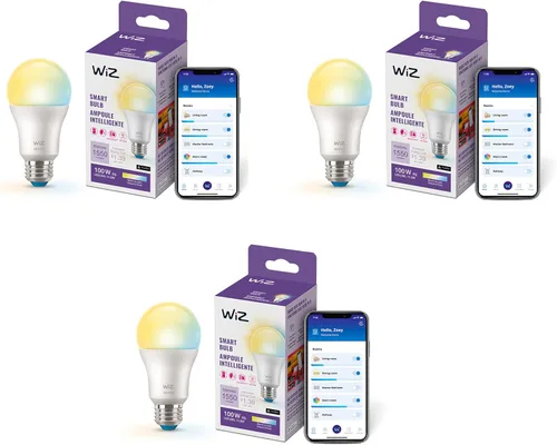 Vista 9 de WiZ Connected Bombillas inteligentes LED A19 de 100 W, sintonizables, color blanco, se conecta a tu Wi-Fi, bombilla inteligente E26, controla