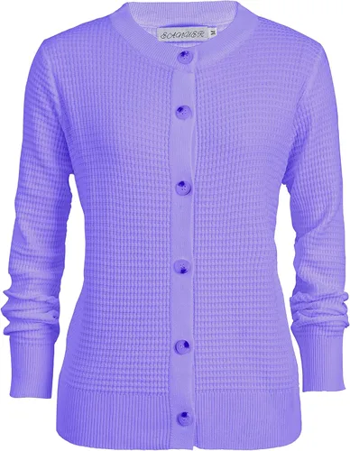 Vista 4 de Suéter clásico de punto sólido de manga larga con cuello redondo y botones para mujer