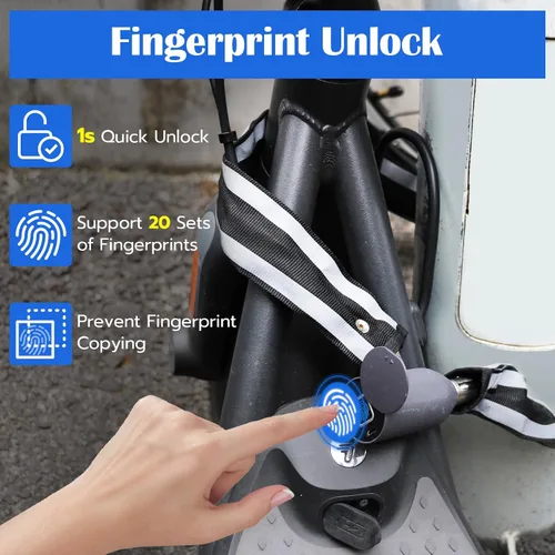 Vista 3 de Eseesmart Cerradura de cadena para bicicleta, cerraduras de bicicleta de huellas dactilares, antirrobo, cerraduras de seguridad de 3.28 pies