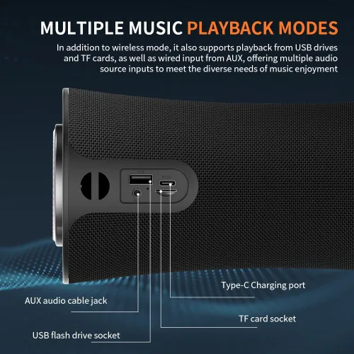 Vista 8 de CYBORIS Altavoz Bluetooth portátil, altavoces inalámbricos de 80 W con graves profundos, sonido estéreo envolvente de 360 grados, tiempo
