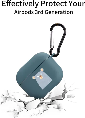 Vista 4 de Bonita funda de oso compatible con AirPods 3 con llavero, diseño de animales de dibujos animados, funda de TPU suave para AirPods de tercera