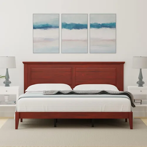 Vista 11 de Cama de plataforma de madera maciza estilo cabaña en tamaño matrimonial - Cereza clásica