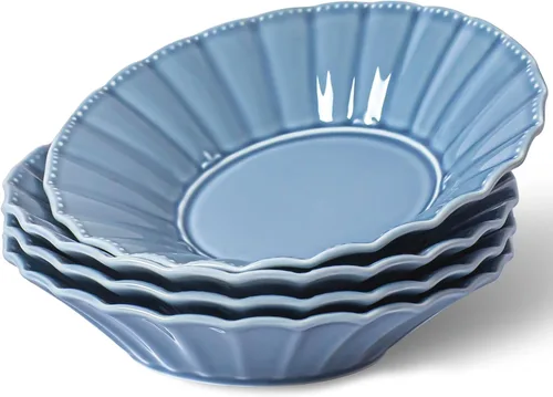 Vista 9 de HOMBENE - Juego de 4 cuencos de cerámica para pasta, de 25 onzas, estilo ondulado, ensaladas, sopa, pasta, fideos, cena, aptos para microondas