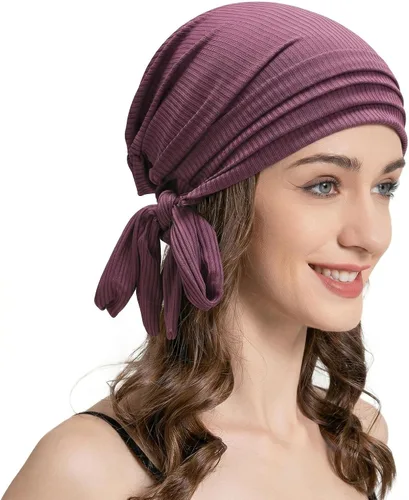 Vista 16 de ZLYC Gorro de quimioterapia para mujer, bufanda suave para la cabeza, gorro elástico Verde sólido