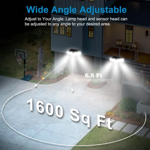 Vista 3 de AmeriTop - Luces solares para exteriores, 2 paquetes, 233 LED de alta luminosidad, luces solares sin cable con sensor de movimiento; 3 cabezas
