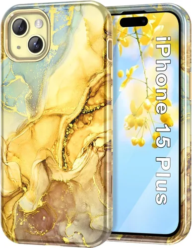 Vista 11 de Btscase Funda para iPhone 15 de 6.1 pulgadas (2023), patrón de mármol 3 en 1, resistente a prueba de golpes, cuerpo completo, policarbonato