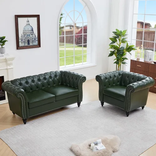 Vista 58 de QHITTY Juego de 2 piezas para sala de estar, Sofá Seccional Chesterfield Silla Contemporáneo Tapizado de Terciopelo Loveseat Juego de Sofás