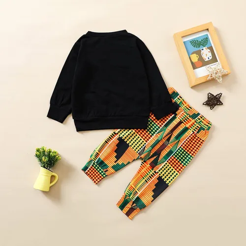 Vista 3 de Mubineo Conjunto de 2 piezas con estampado africano de Kente Dashiki para bebés, niñas y niños pequeños
