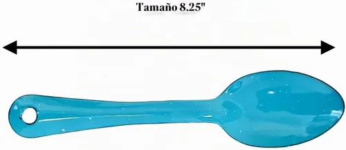 Vista 2 de Cuchara Esmalte Azul Turquesa - Cuchara Turqueza Azul de Peltre Chica - 8 1/4" - Paquete de 12