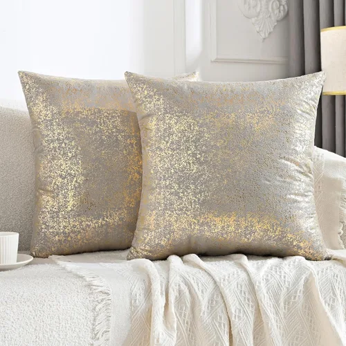 Vista 20 de JELLYMONI Juego de 2 fundas de almohada decorativas brillantes, fundas de almohadas decorativas con purpurina dorada de 16 x 16 pulgadas para sala