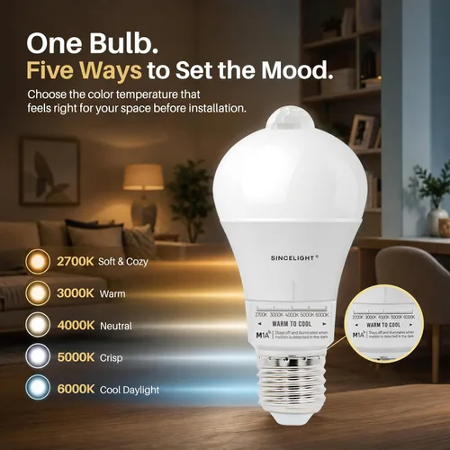 Vista 12 de SINCELIGHT - Bombilla LED con sensor de movimiento de 10 W con base E26, activada por movimiento PIR en la oscuridad, encendido/apagado automático 5