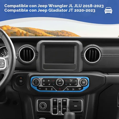 Vista 5 de RT-TCZ para Wrangler JL Cubierta de interruptor de aire acondicionado centro del tablero Trim Marco Azul bebé para Jeep Wrangler JL JLU Gladiator JT