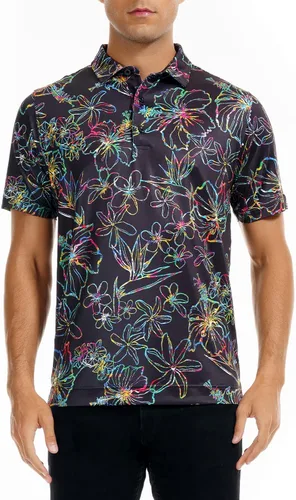 Vista 2 de DEOLAX Mens Golf Shirt Performance Moisture Wicking Mens Polo Shirts Fashion Print Dry Fit Polo Shirts Short Sleeve Soft