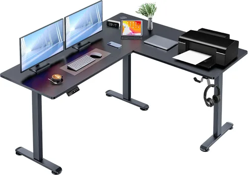 Vista 12 de 63” L Shaped Standing Desk with Charging Station,Supports Left and Right Swapping,Electric Height Adjustable Corner Stand Up Desk.Free Hook