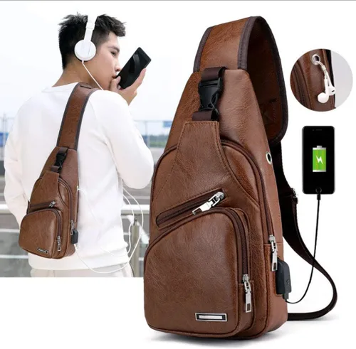 Vista 7 de Mochila estilo bandolera de piel para hombres y mujeres, bandolera de hombro, al pecho, mochila de uso diario para viajes, al aire libre