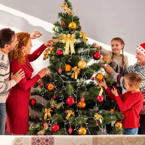 Vista 5 de WILLBOND 9 lazos dorados de Navidad con purpurina para decoración de fiestas de Navidad