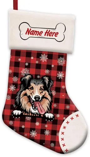 Vista 66 de Foto personalizada, Feliz Navidad, búfalo rojo, a cuadros, feliz perro, calcetín de Navidad, copo de nieve, decoración de vacaciones, calcetín