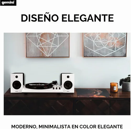 Vista 3 de Gemini Sound TT-900-Tocadiscos de 3 velocidades con Bluetooth, altavoces estéreo de 2 vías y ajuste de tono (blanco)