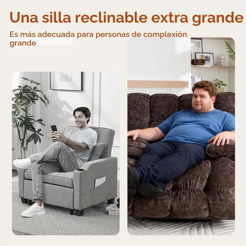 Vista 5 de Sillón reclinable giratorio de gran tamaño para grandes y altos Marrón