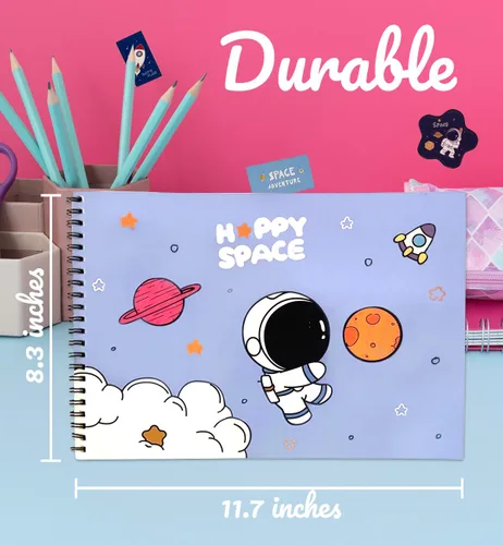 Vista 3 de 4 pack blank books for kids to write stories,comes with stickers,drawing book, 15 sheets 11.4x8.2 inch, A4 size, blank journal notebook, sketch book