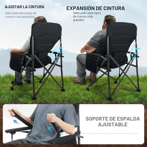 Vista 4 de EVER ADVANCED Oversized Folding Camping Chair for Adults with Adjustable Lumbar Support, Heavy Duty Chair with Side Pockets, Portable Collapsible