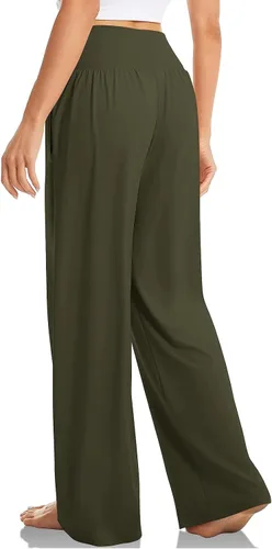 Vista 3 de Pantalones de yoga de pierna ancha con bolsillos para mujer, pantalones deportivos de cintura alta cruzados, holgados, cómodos, holgados, pantalones