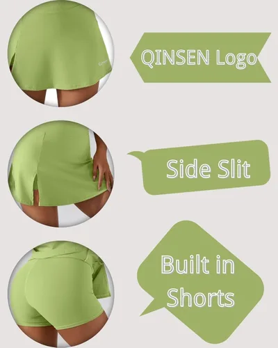 Vista 5 de QINSEN Faldas de tenis elásticas de cintura alta para mujer pantalones deportivos para correr entrenamiento ropa deportiva