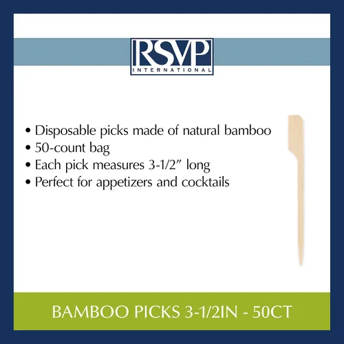 Vista 8 de RSVP International Palillos de bambú compostables para servir y cócteles, aperitivos, 50 unidades, 3.5 pulgadas