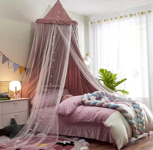 Vista 18 de VETHIN Toldo de cama para niñas y niños, diseño de princesa con cúpula redonda para niños, mosquitera de ensueño, habitación de niñas, castillo