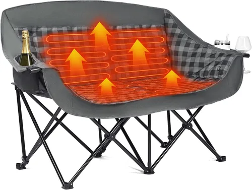 Vista 22 de Silla de camping de gran tamaño con calefacción, resistente, acolchada Negro (Allblack)