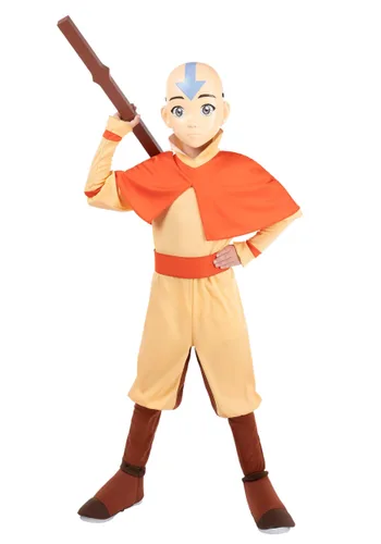 Vista 2 de Disfraz Deluxe Infantil de Aang de Avatar: El Último Maestro Aire con Bastón Multicolor