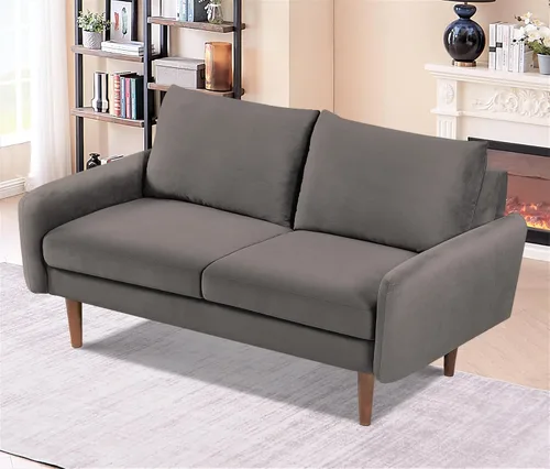 Vista 6 de Container Furniture Direct Kent Sofá biplaza de terciopelo para salas de estar modernas y espacios compactos, cómodo sofá de 2 plazas, muebles