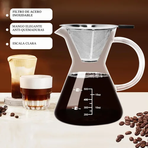 Vista 5 de Cafetera de vidrio para verter sobre vidrio de 17 onzas y filtro inoxidable