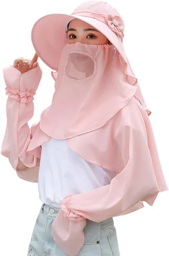 Vista 12 de Sombrero de sol de verano para mujer, de ala ancha, enrollable, con cubierta protectora para el cuello, protección solar UV, para ciclismo al aire
