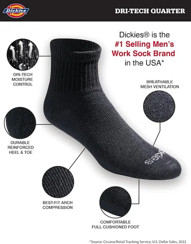 Vista 19 de Dickies Calcetines Dri-Tech para hombre con control de humedad, disponibles en tallas M-XXL (6, 12, 18 pares)