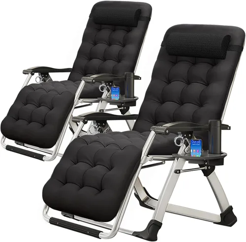 Vista 7 de MOPHOTO Silla de gravedad cero, silla de salón acolchada para exteriores con mesa lateral, silla reclinable de gravedad cero, silla reclinable
