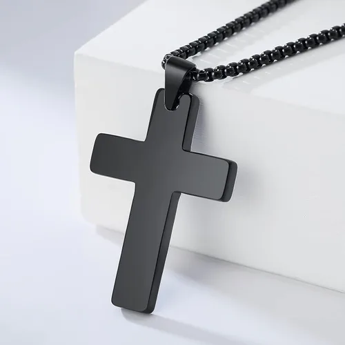 Vista 2 de Cross Necklace for Men Women,Silver Black 14K Gold Stainless Steel Plain Cross Pendant Necklace,Simple Jewelry Gifts Cross Chain Necklace for Men