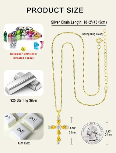 Vista 137 de YL Collar de cruz de plata de ley 925 con colgante de piedra natal religiosa para mujer