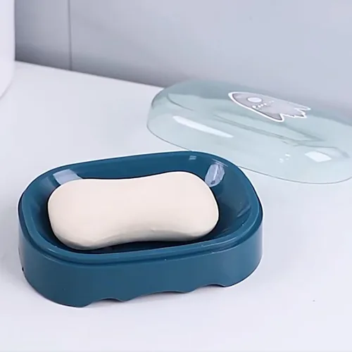 Vista 2 de Jabonera portátil 2 piezas, soporte para jabón con drenaje de doble capa (azul, amarillo)